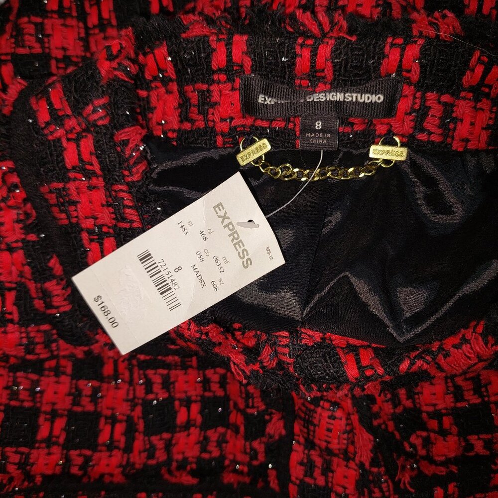 Express Design Studio Red Black Tweed Houndstooth Jacket Blazer sz 8 NWT $168 - Picture 5 of 5